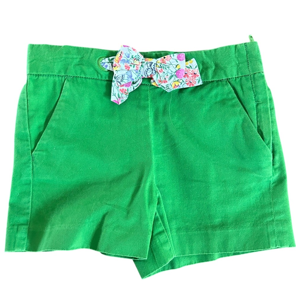 J.Crew Girls Green Chino Shorts Liberty Floral Bow Detail Size 6 Side Zip